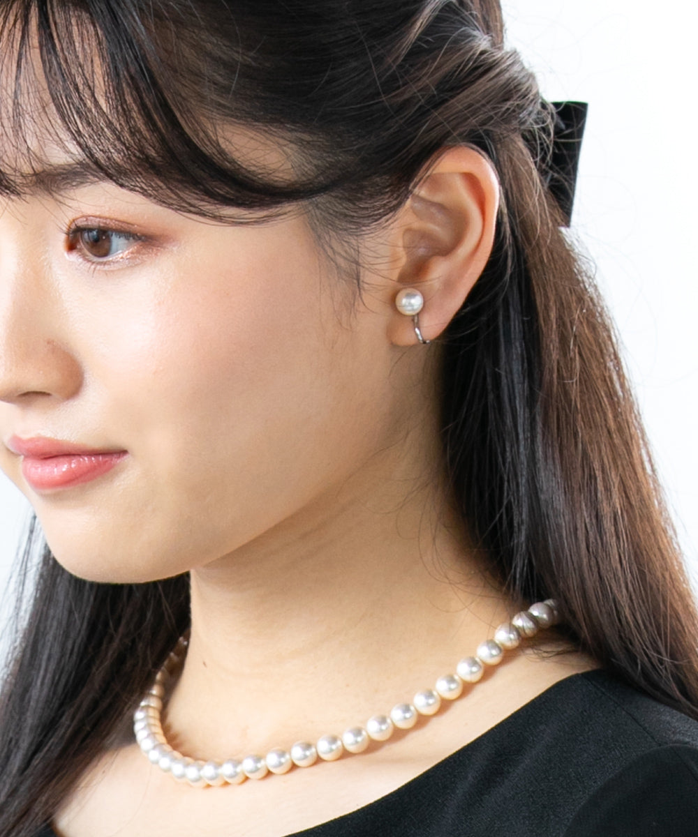 【マグネット仕様】貝パールネックレス・耳飾りセット《8㎜玉/42cm》