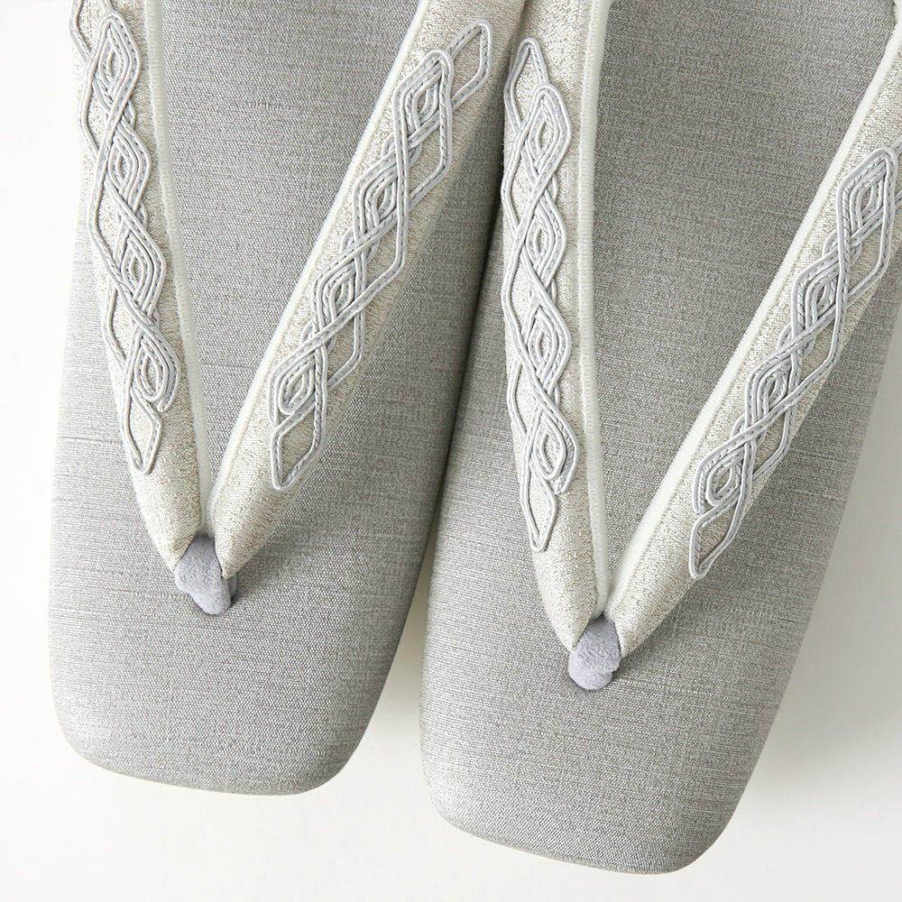 草履|クイーン|紬柄×コード刺繍