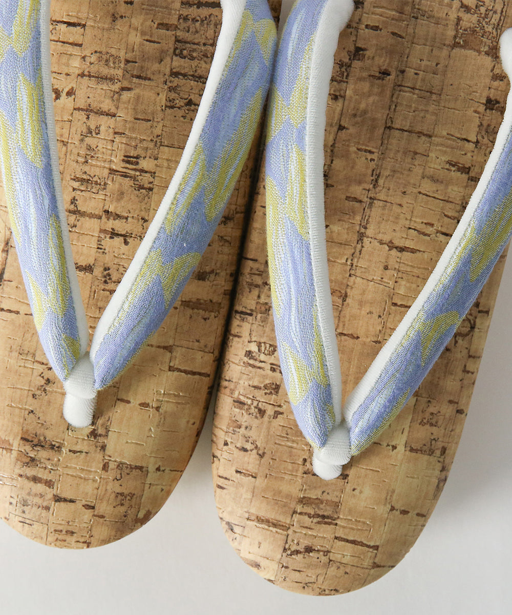 即納品|播州織の鼻緒とコルク柄デザインの草履