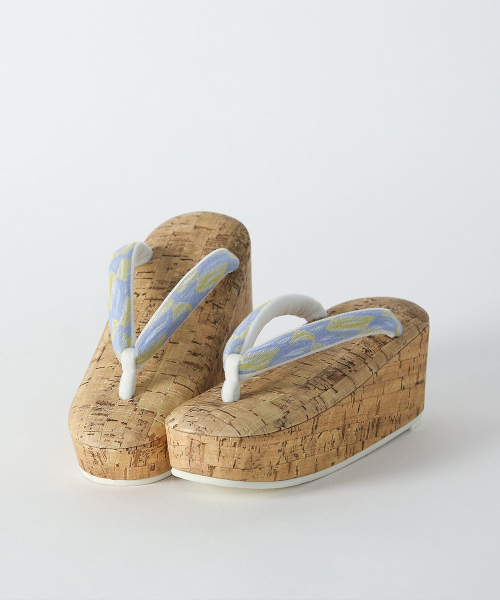 即納品|播州織の鼻緒とコルク柄デザインの草履