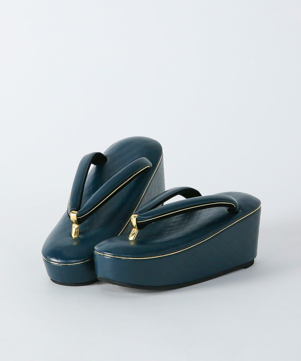 即納品|草履|ゴールドラインが映えるモダンな格子柄