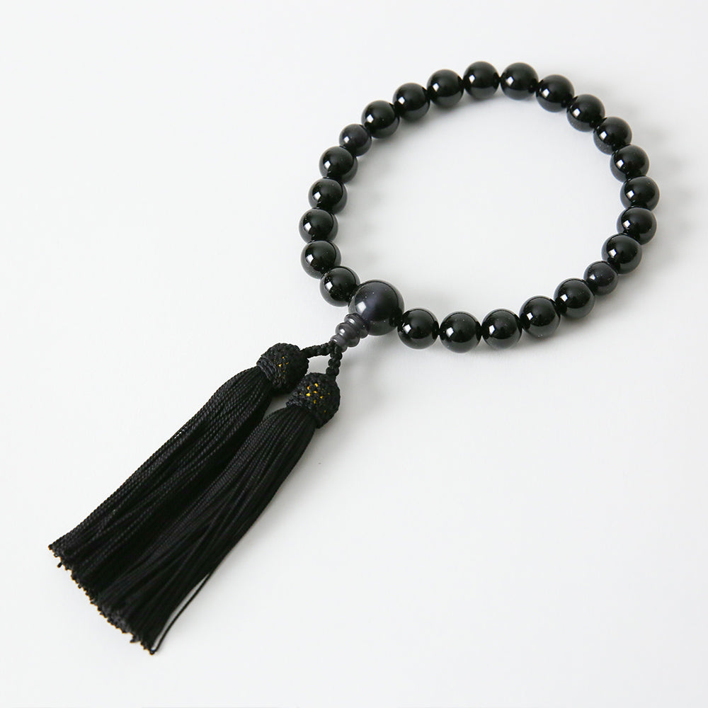 【バッグまたは草履と同時購入でお得なセット割】<男性用>天然石 オニキス念珠 グレーキャッツアイ 岩佐オフィシャルショップ<フォーマルバッグ・和装バッグ・草履>【公式サイト】