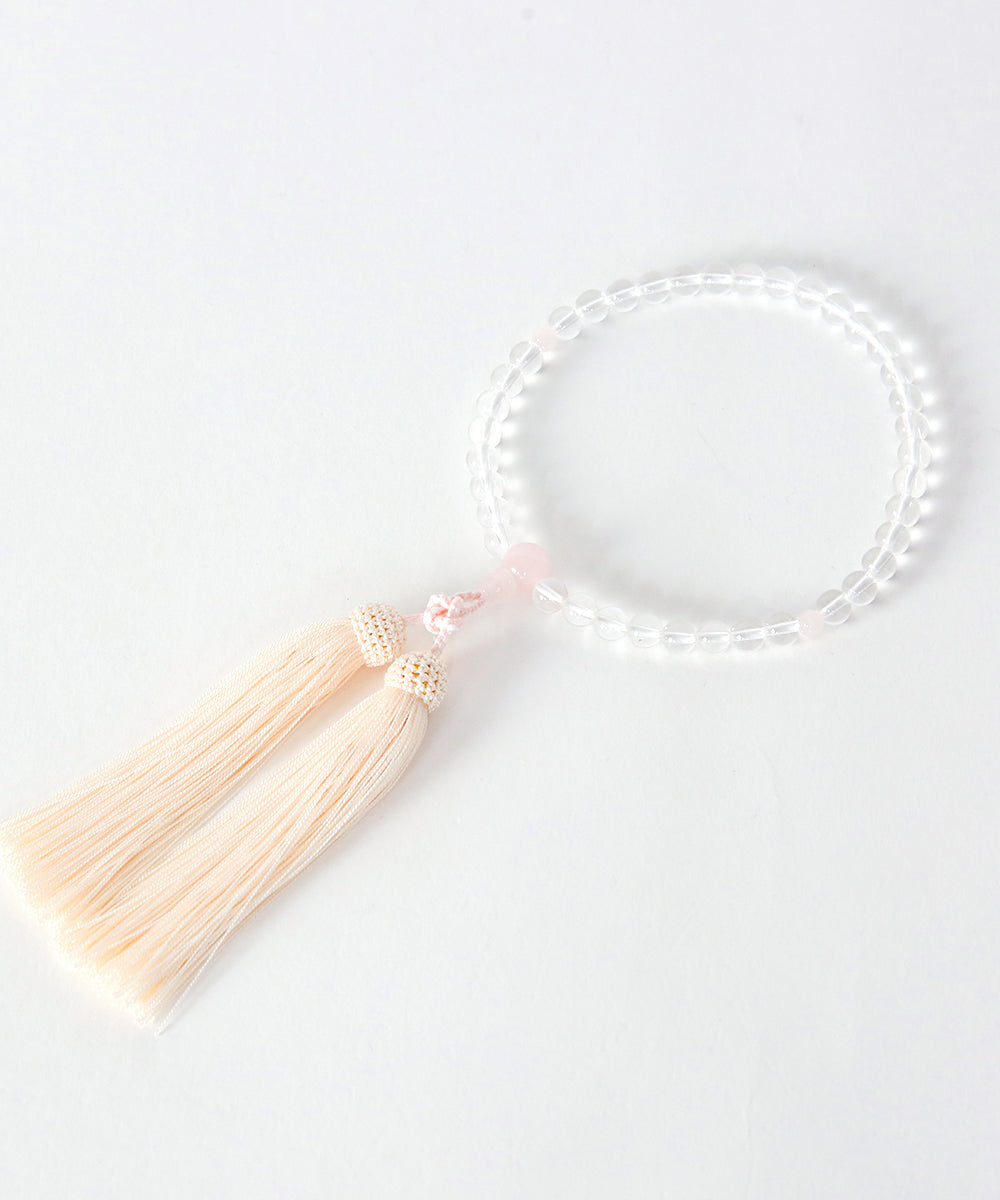 天然水晶片手ローズクォーツ仕立弥勒房念珠