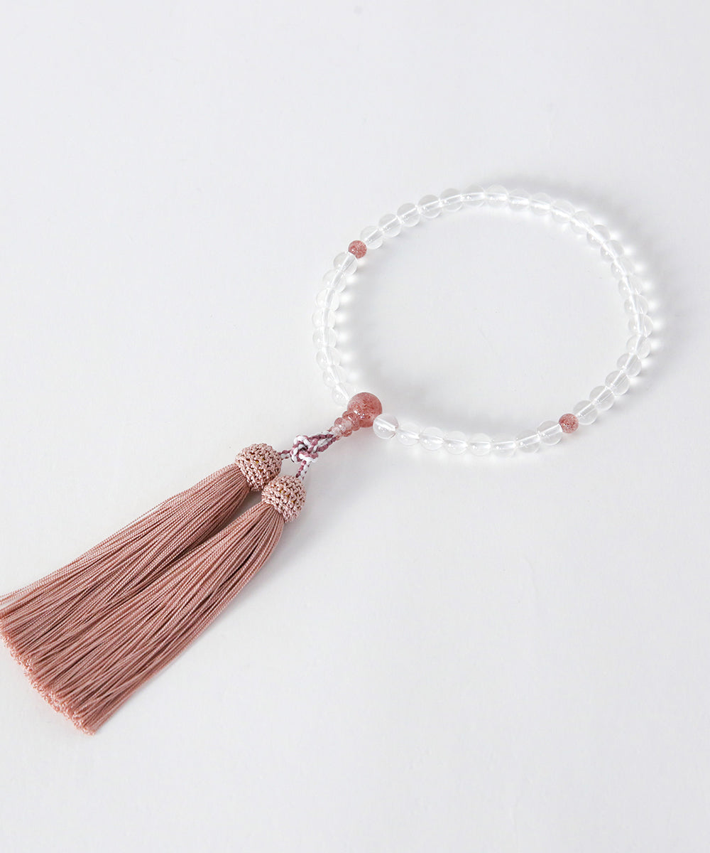 天然水晶片手ストロベリークォーツ仕立弥勒房念珠