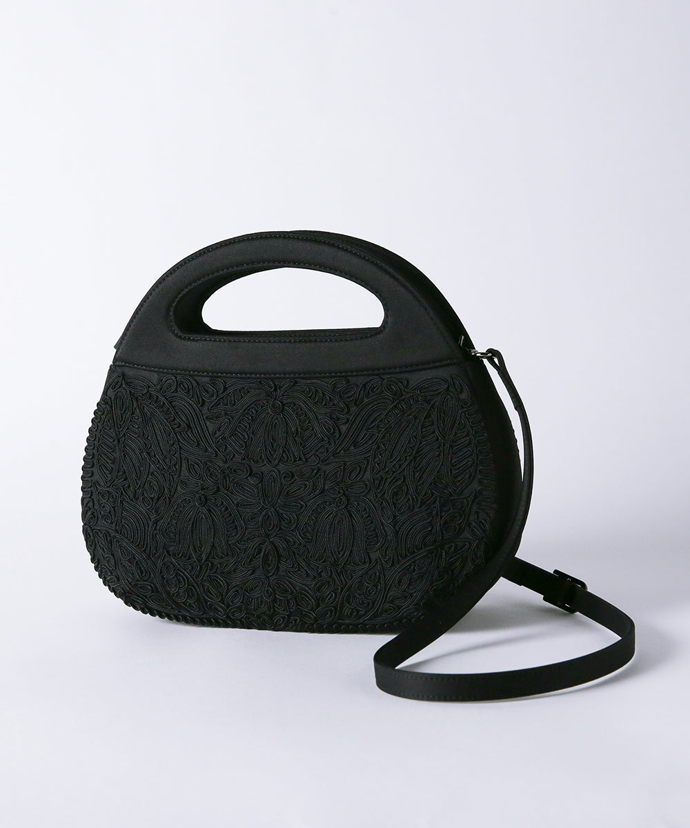 コード刺繍ラウンドハンドルバッグ