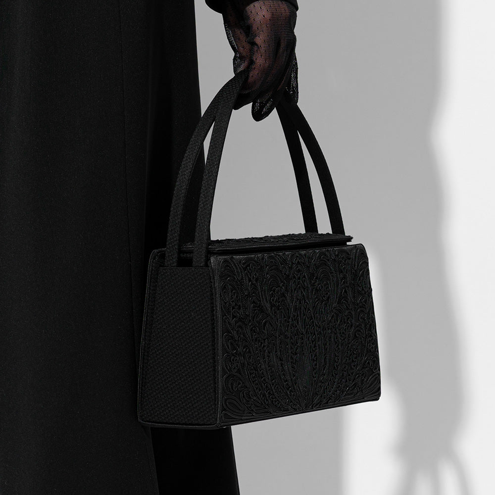 Cord embroidery top closure formal bag