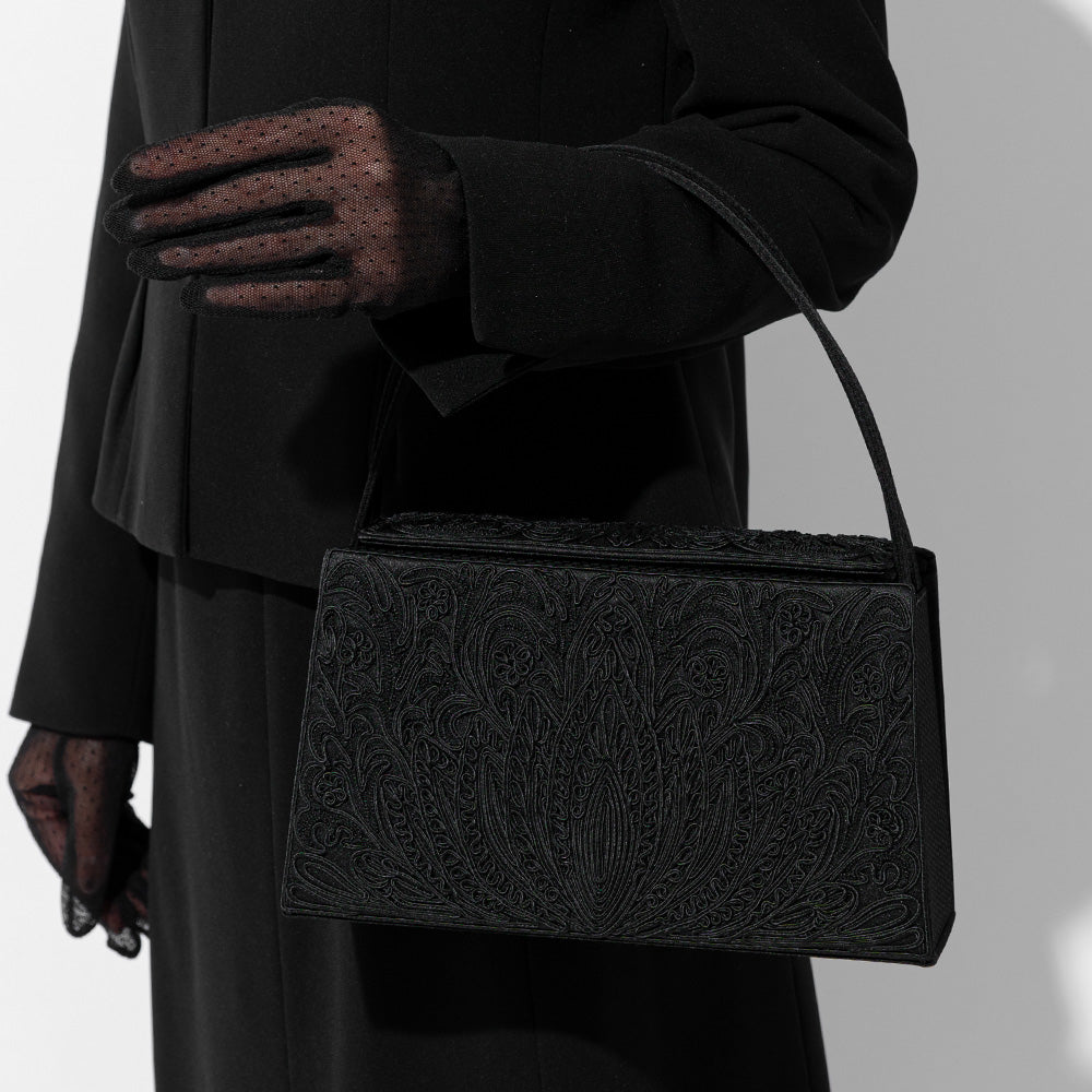 Cord embroidery top closure formal bag