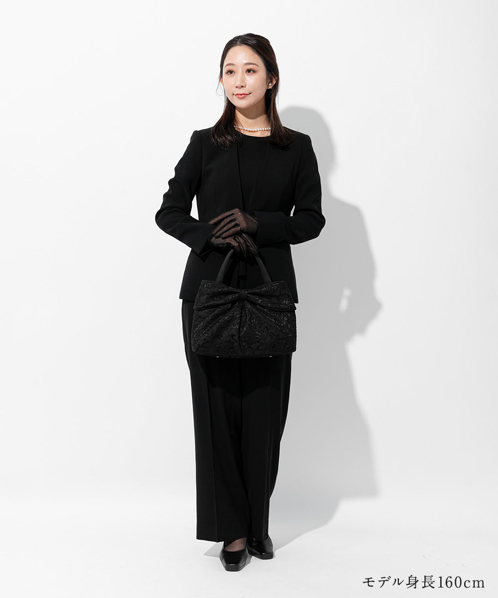 Cord Lace Bag with Ribbon Motif (Black)