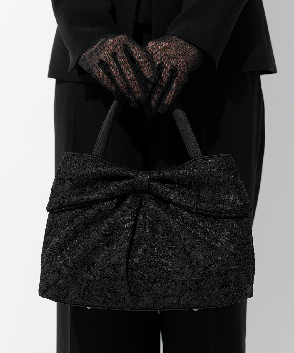 Cord Lace Bag with Ribbon Motif (Black)
