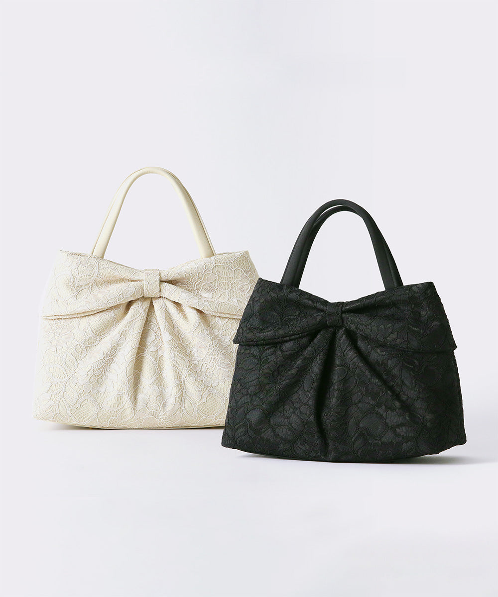 Cord Lace Bag with Ribbon Motif (Black)