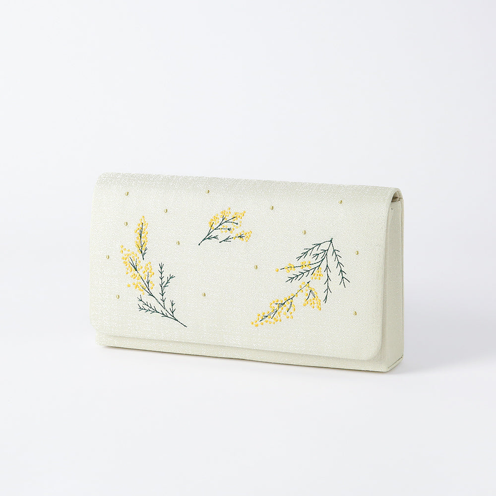 Clutch bag with mimosa embroidery | Sunao model