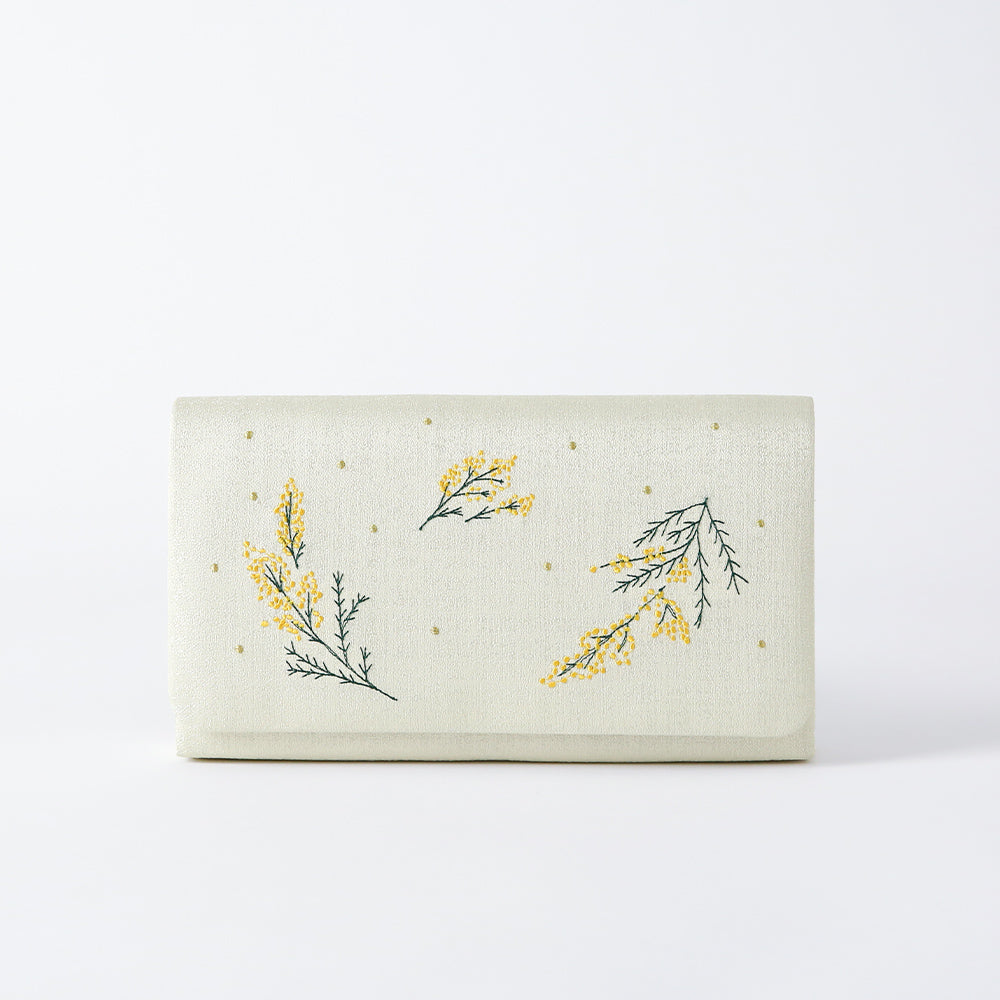 Clutch bag with mimosa embroidery | Sunao model