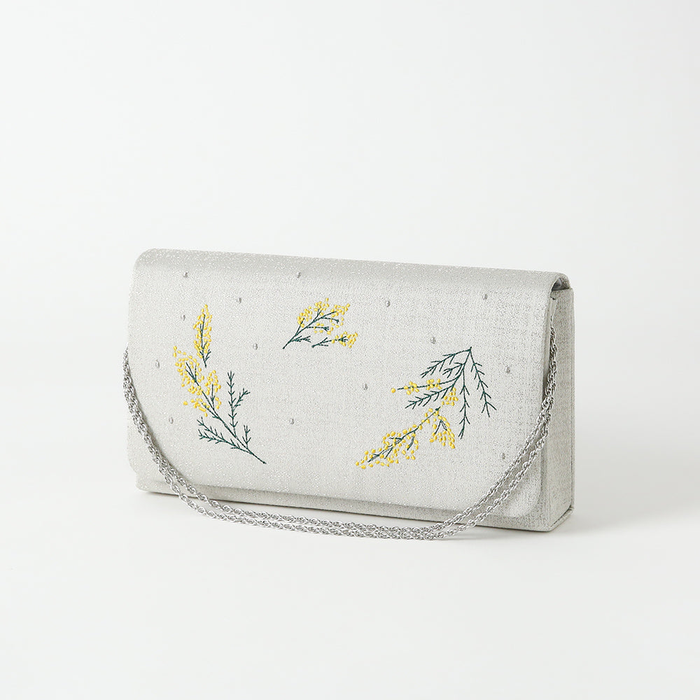 Clutch bag with mimosa embroidery | Sunao model