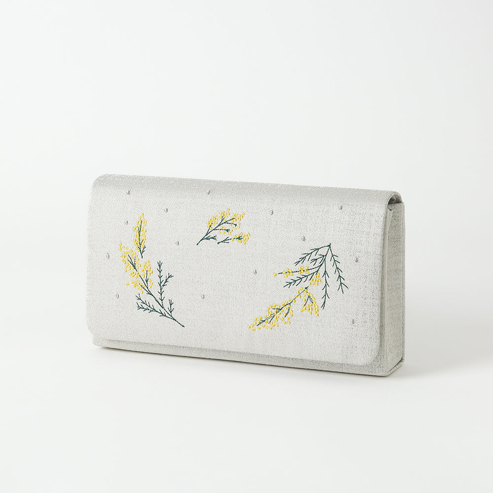 Clutch bag with mimosa embroidery | Sunao model