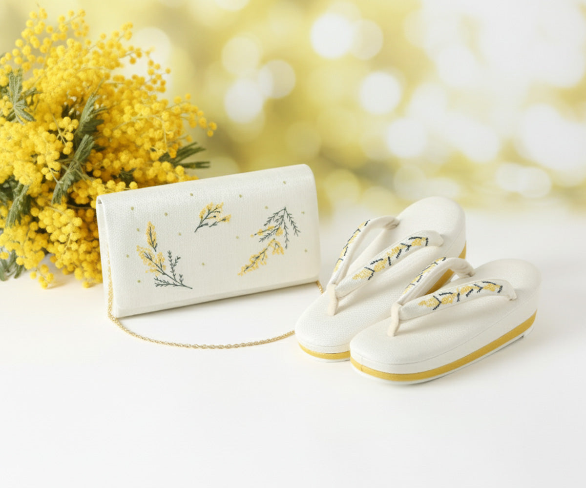 【セット割10%OFF】ミモザ刺繡の草履とクラッチバッグ|すなおモデル