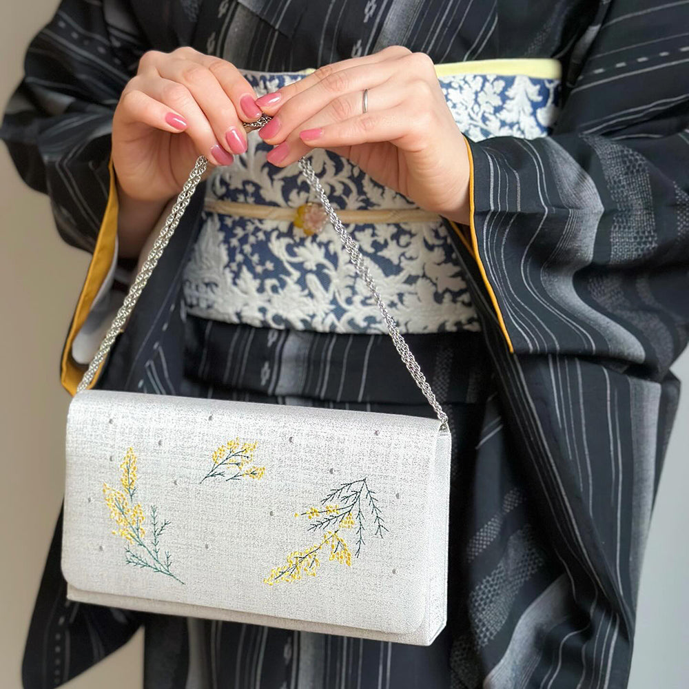 Clutch bag with mimosa embroidery | Sunao model