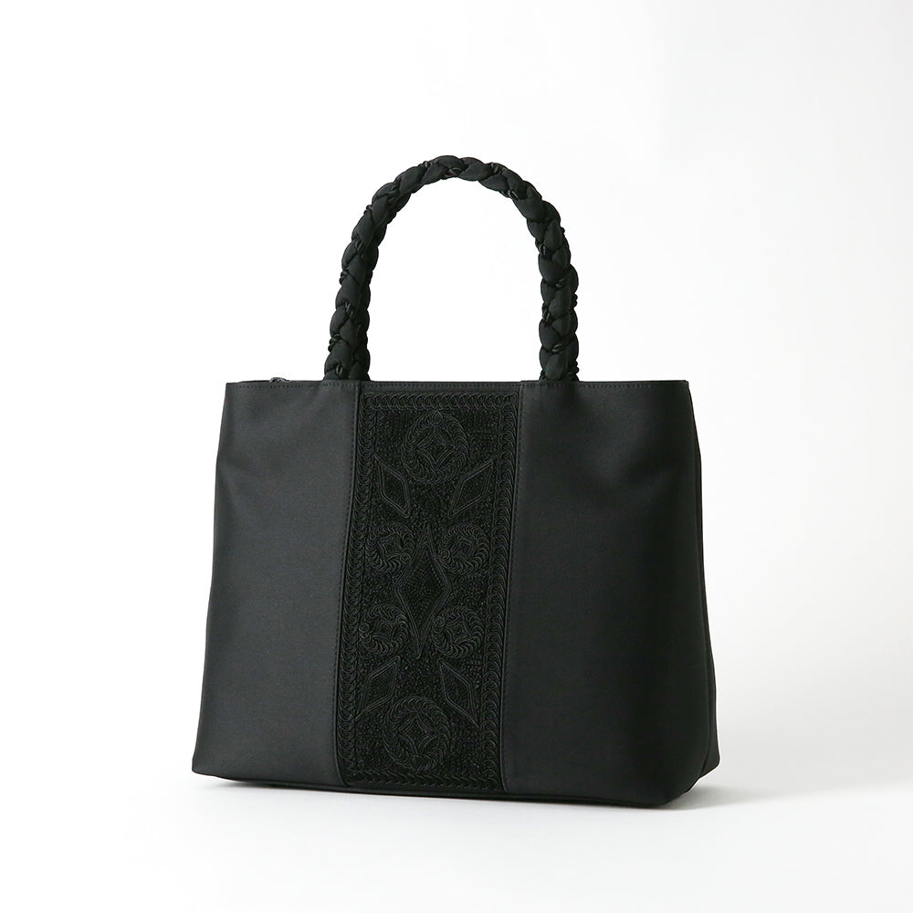 Cord embroidery braided hand formal tote bag
