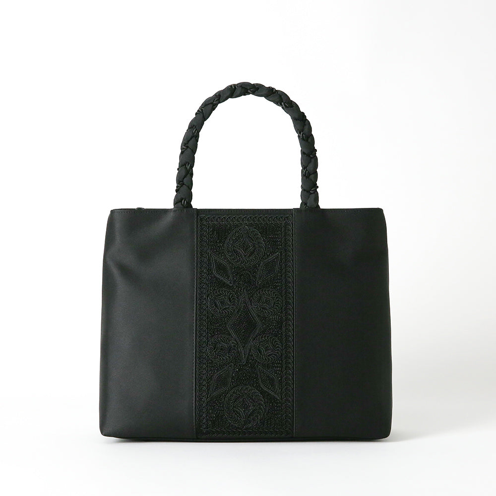 Cord embroidery braided hand formal tote bag