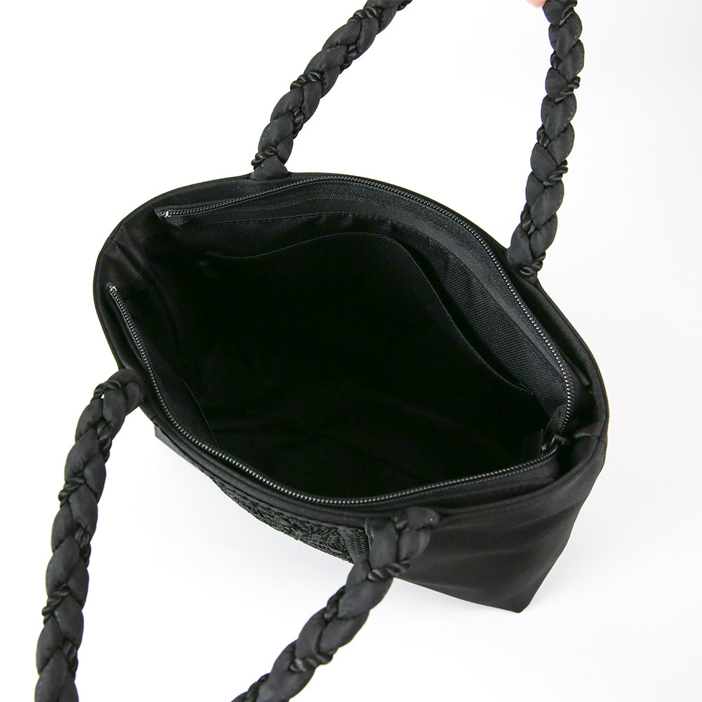 Cord embroidery braided hand formal tote bag