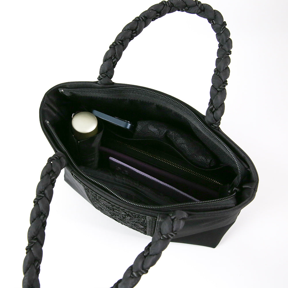 Cord embroidery braided hand formal tote bag