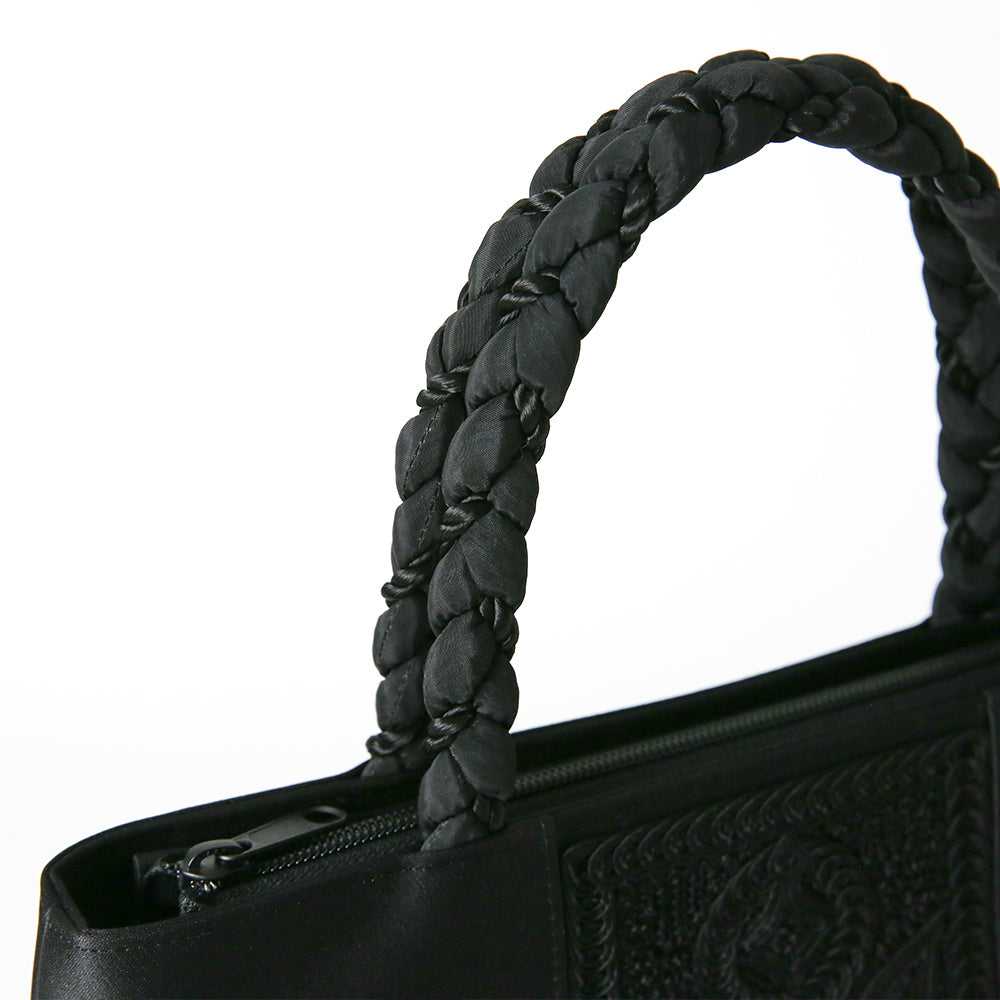 Cord embroidery braided hand formal tote bag
