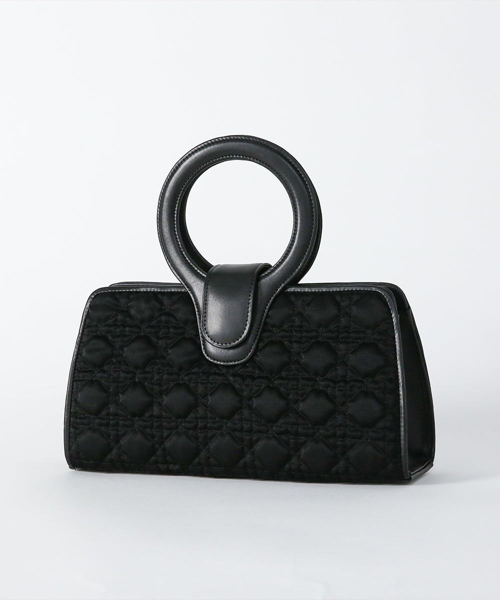 Genuine Leather Circle Handle Quilted Bag