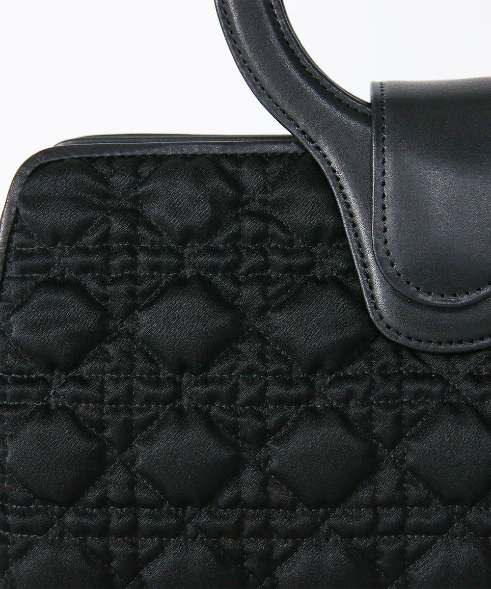 Genuine Leather Circle Handle Quilted Bag