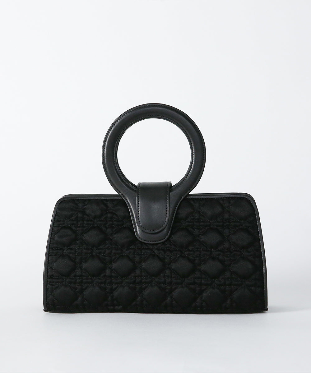 Genuine Leather Circle Handle Quilted Bag