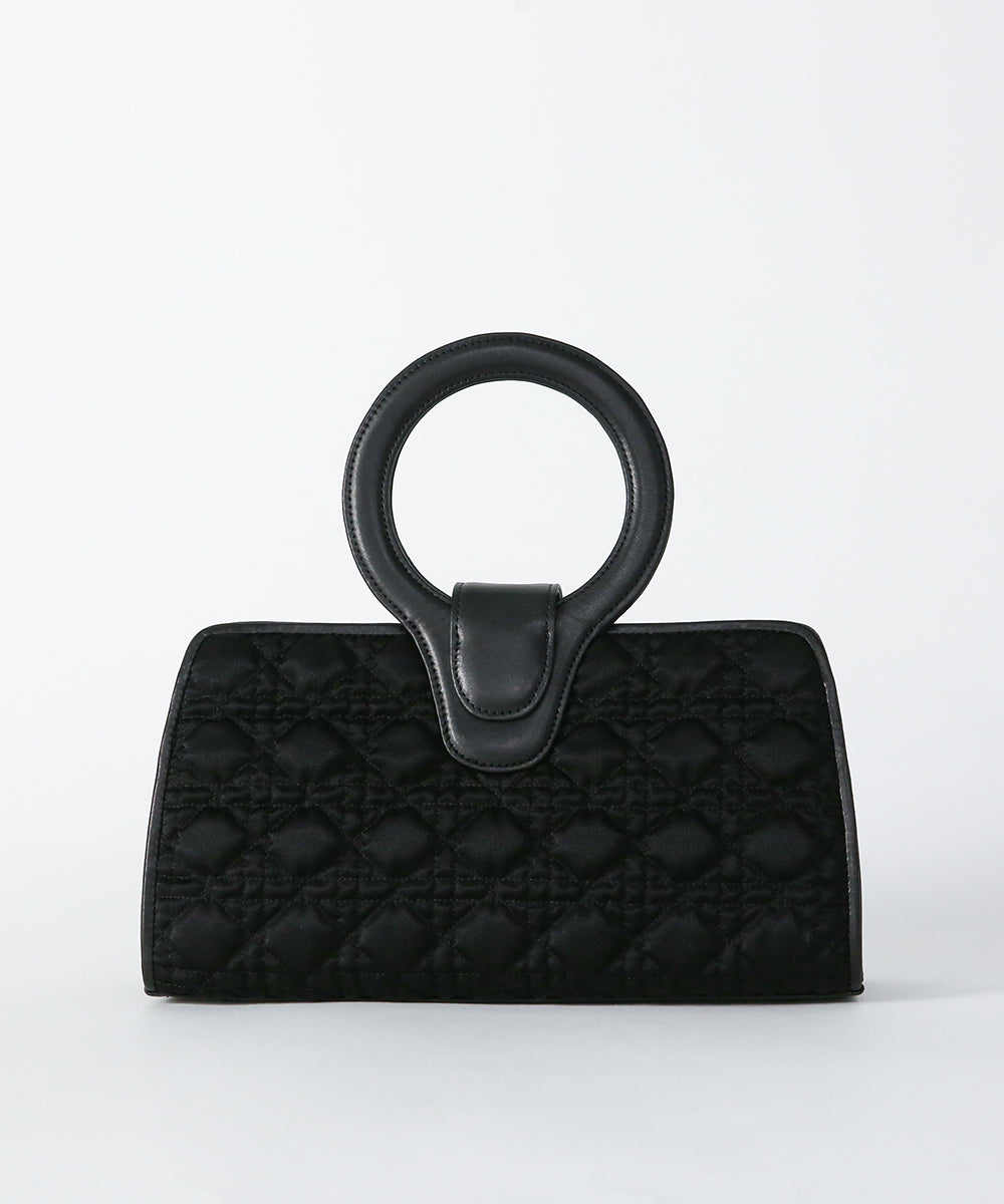 Genuine Leather Circle Handle Quilted Bag