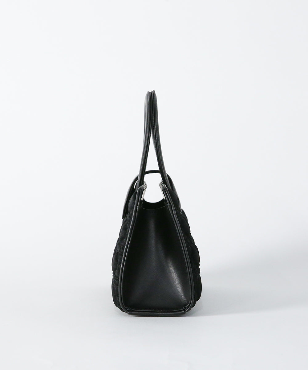 Genuine Leather Circle Handle Quilted Bag