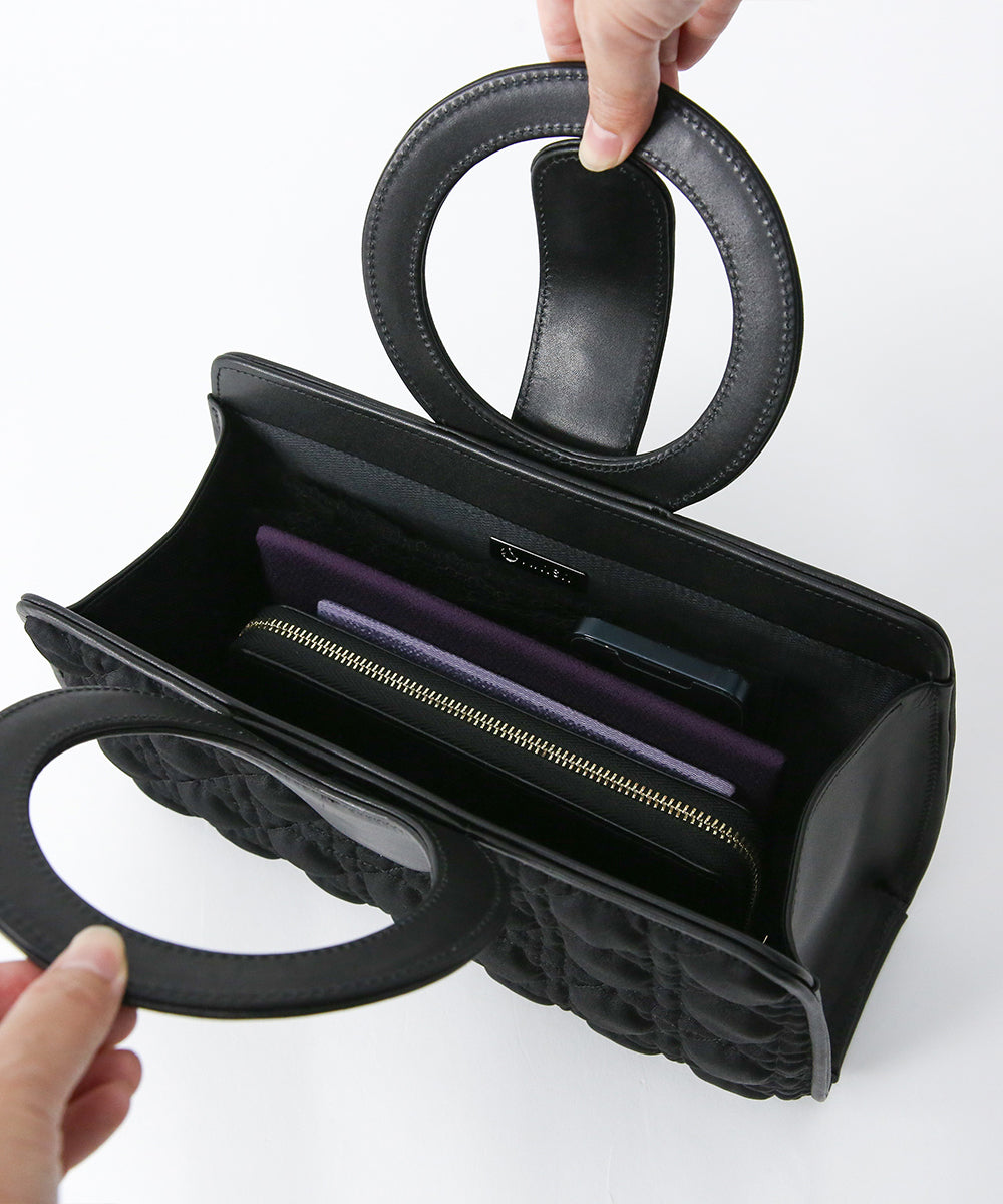 Genuine Leather Circle Handle Quilted Bag