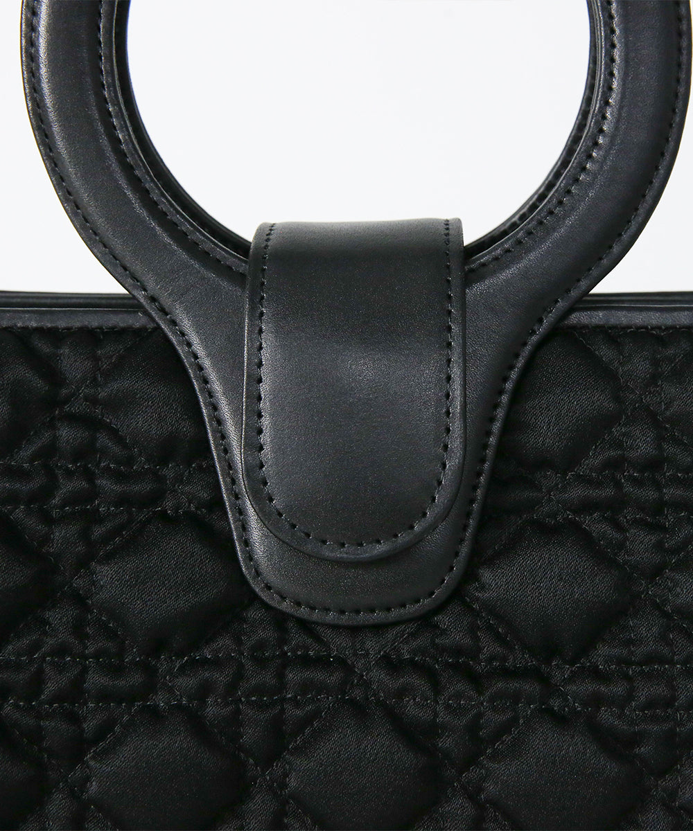 Genuine Leather Circle Handle Quilted Bag