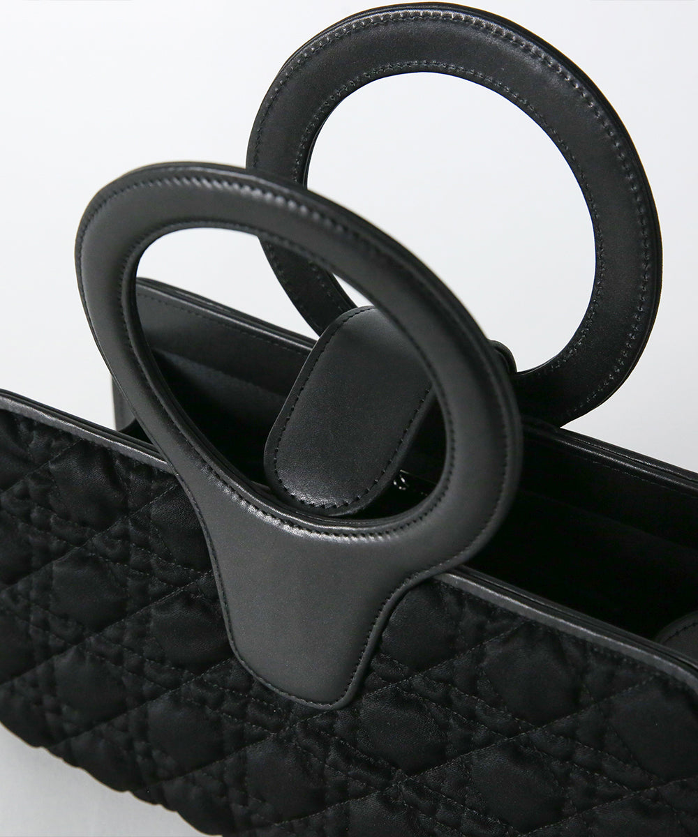 Genuine Leather Circle Handle Quilted Bag