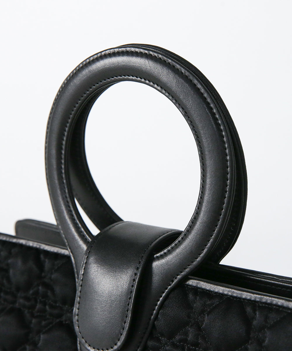 Genuine Leather Circle Handle Quilted Bag