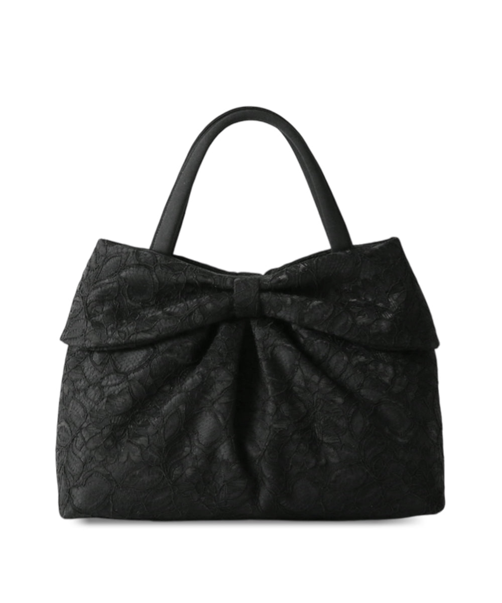 Cord Lace Bag with Ribbon Motif (Black)