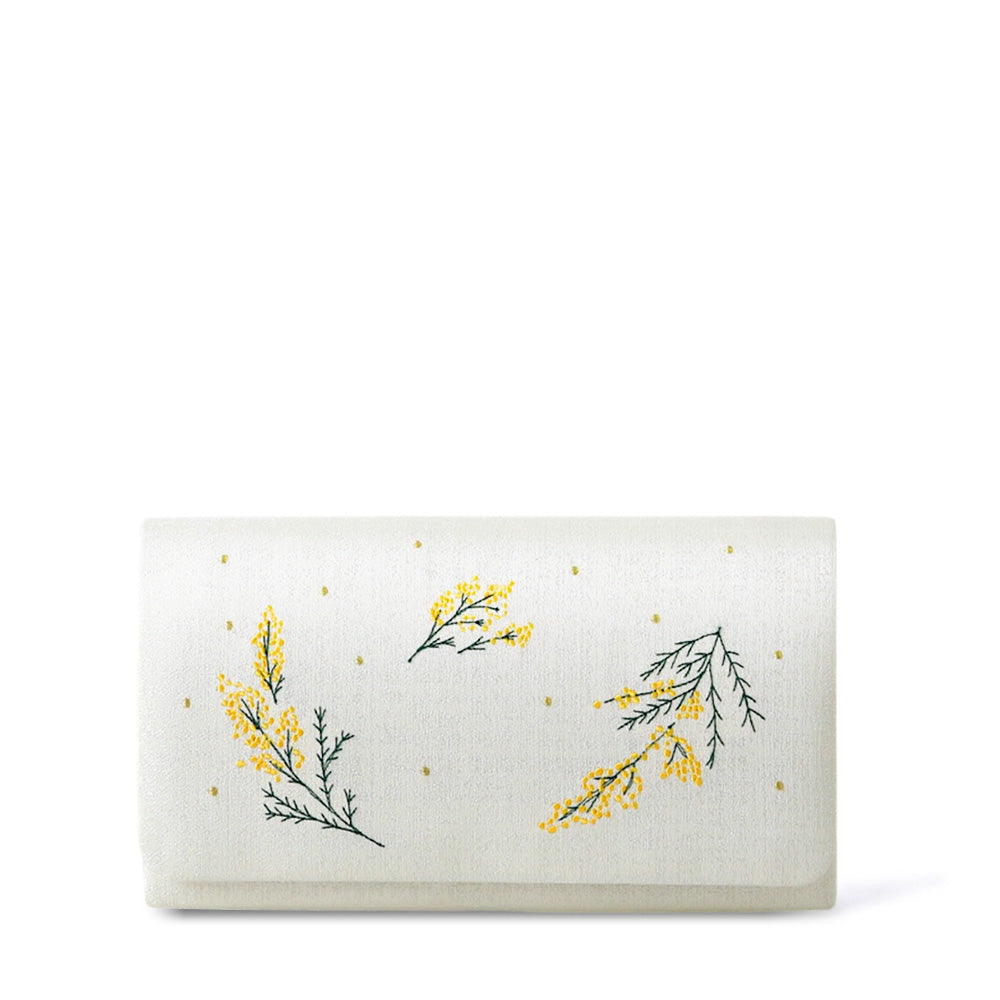 即納品｜IWASA×すなお｜ミモザ刺繍のクラッチバッグ