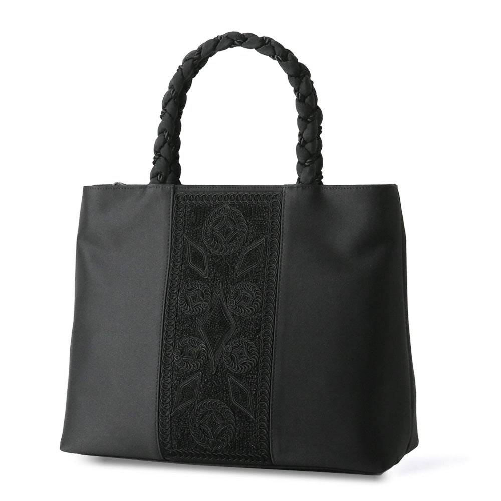 Cord embroidery braided hand formal tote bag
