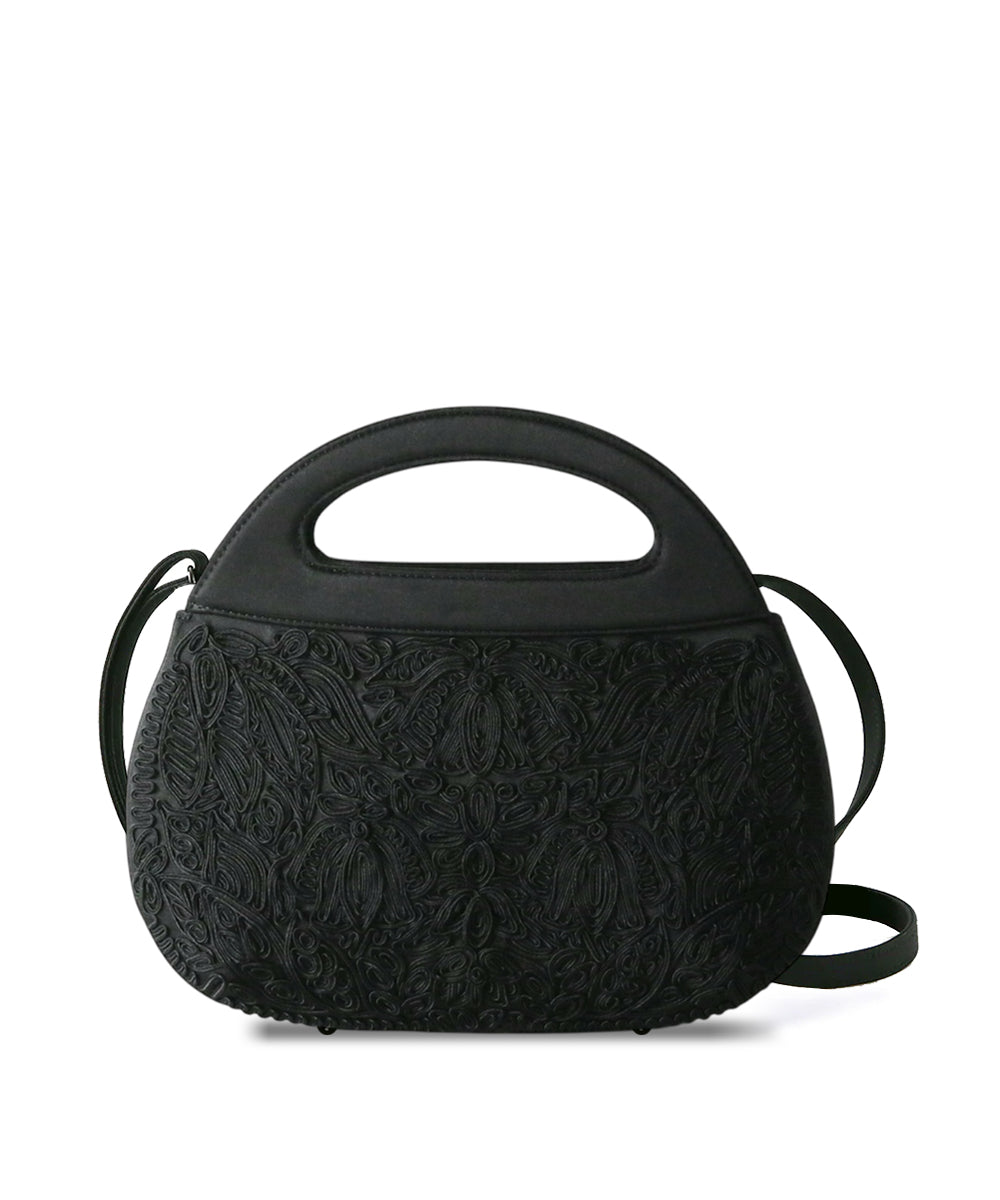 コード刺繍ラウンドハンドルバッグ