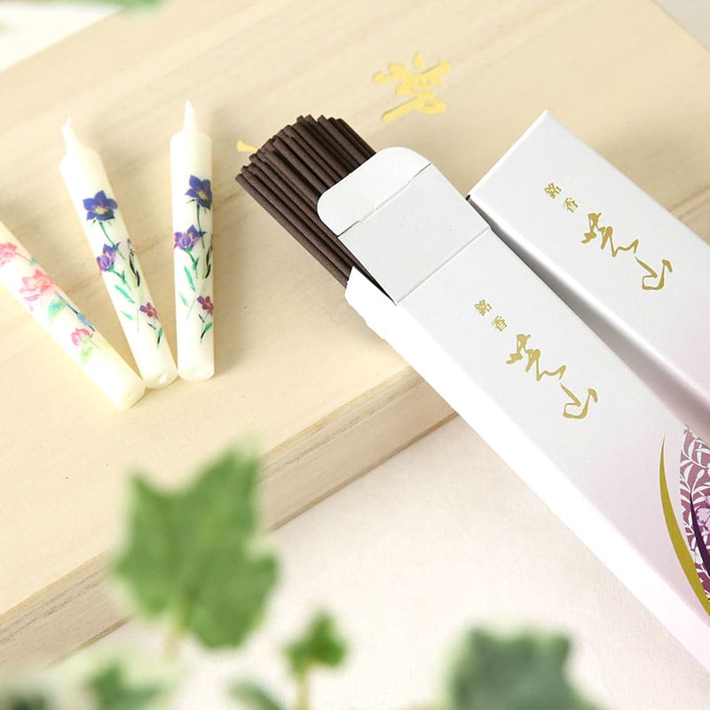 【日本香堂】銘香 芝山 桐箱 絵ろうそくセット
