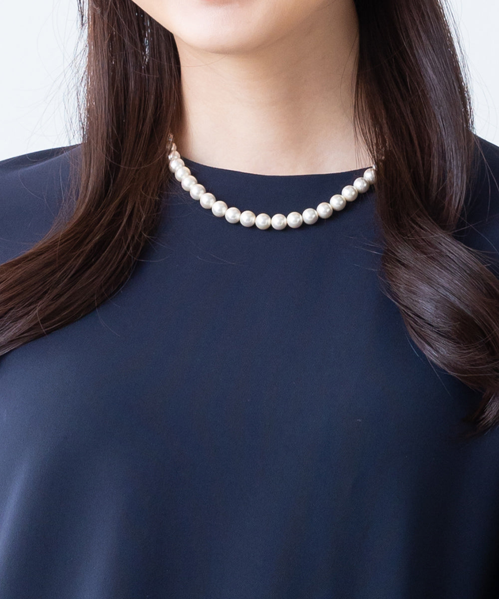 [Magnetic specifications] Shell pearl necklace/earring set《8mm beads/42cm》