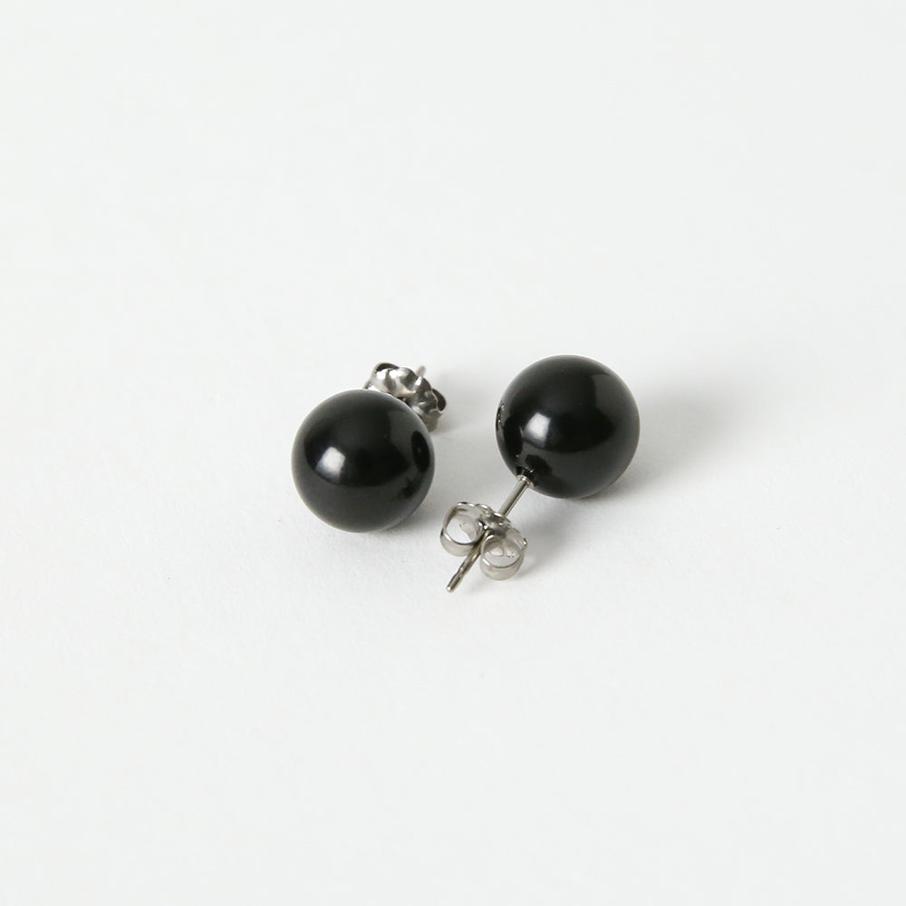 [Set discount] Natural 10mm jet necklace &amp; earrings (pierced earrings) 2-piece set