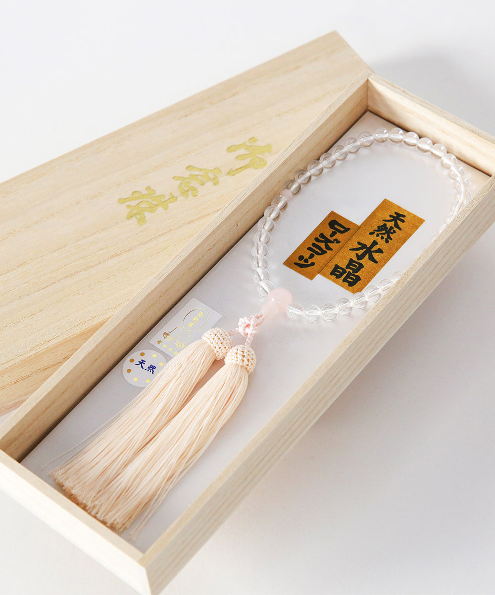 天然水晶片手ローズクォーツ仕立弥勒房念珠