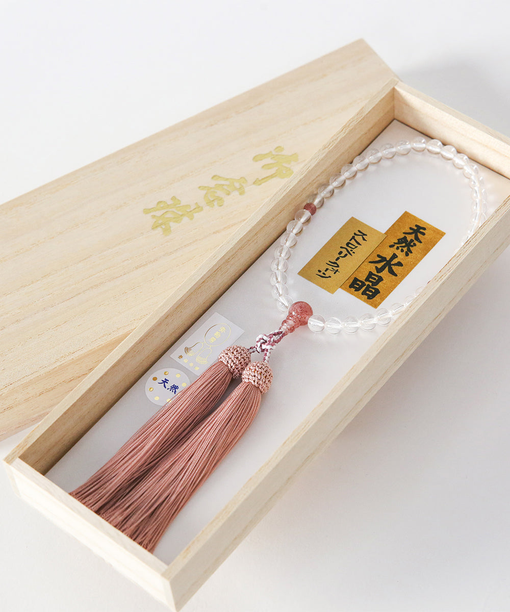 天然水晶片手ストロベリークォーツ仕立弥勒房念珠