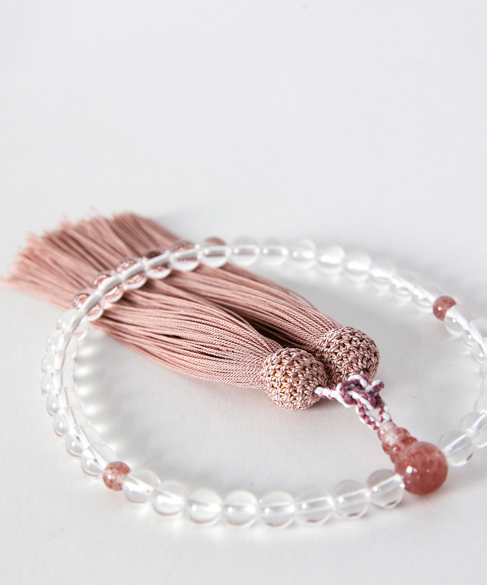 天然水晶片手ストロベリークォーツ仕立弥勒房念珠