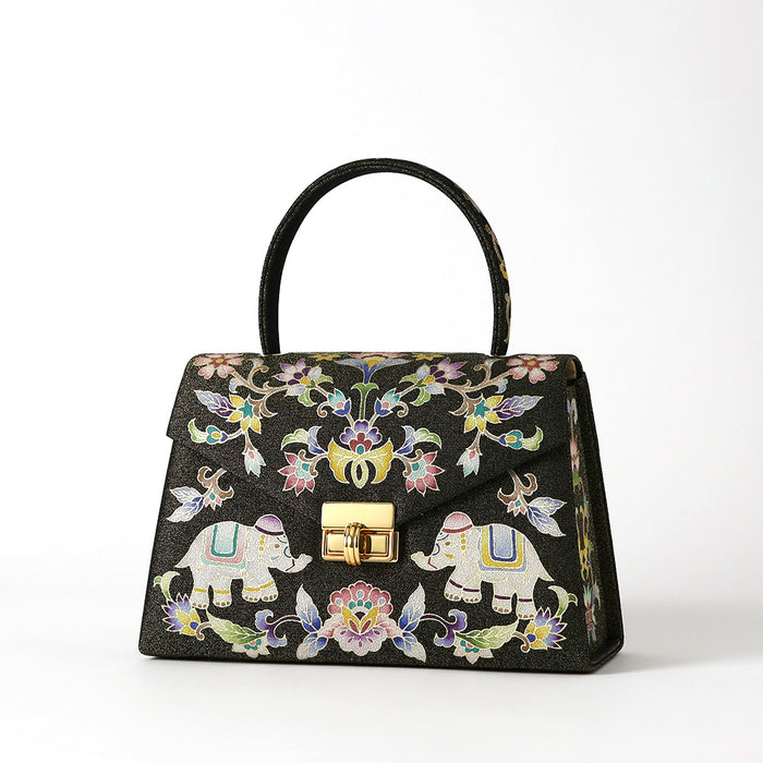 Hand-painted Yuzen elephant chintz top handle bag