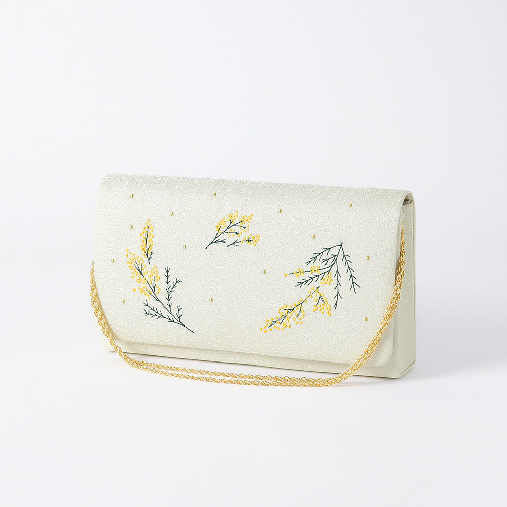 Clutch bag with mimosa embroidery | Sunao model