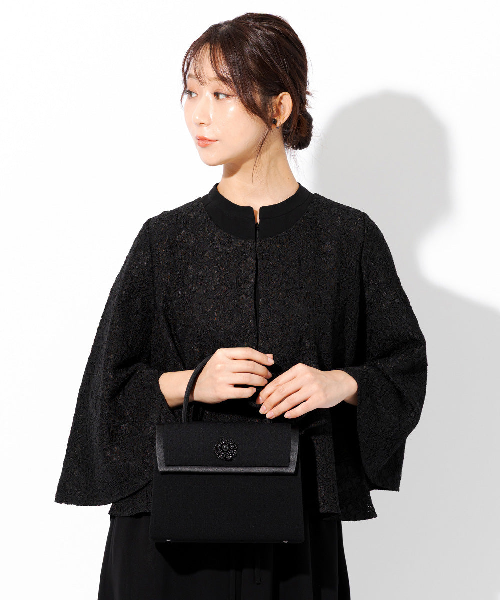 装飾付きブラッククフォーマルバッグ YUMI KATSURA｜コード刺繍ブラックフォーマルバッグ