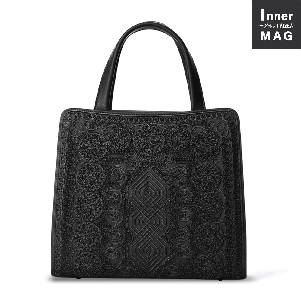 Inner magnetic cord embroidery tote formal bag