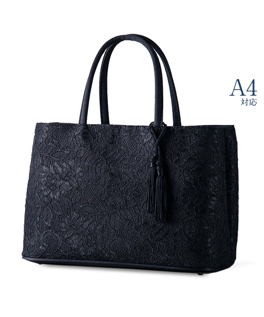 [A4 compatible] Cord lace double layer bag with tassel L
