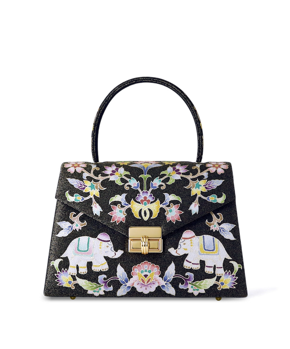 手描き友禅　象更紗トップハンドルバッグ